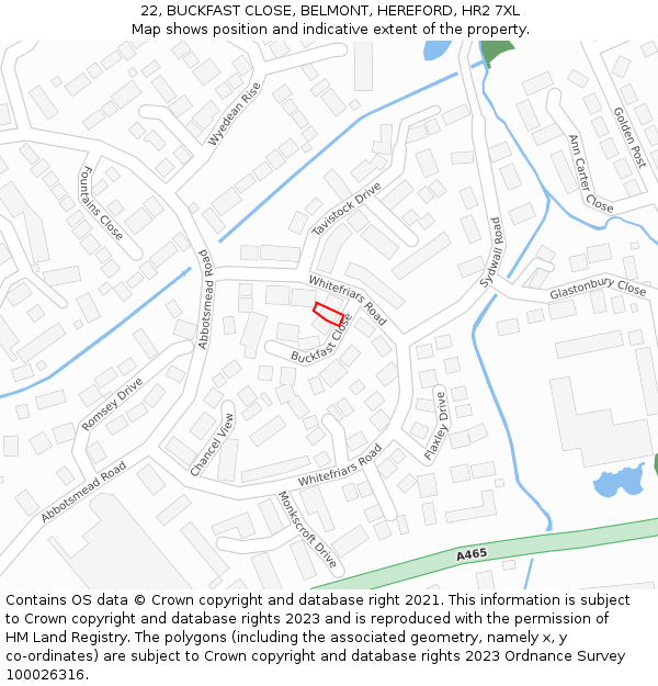 22, BUCKFAST CLOSE, BELMONT, HEREFORD, HR2 7XL: Location map and indicative extent of plot