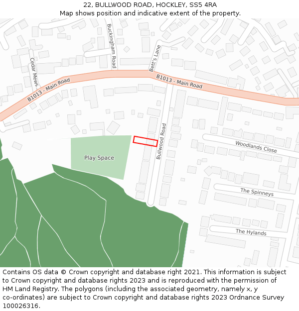 22, BULLWOOD ROAD, HOCKLEY, SS5 4RA: Location map and indicative extent of plot