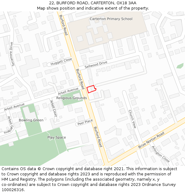 22, BURFORD ROAD, CARTERTON, OX18 3AA: Location map and indicative extent of plot