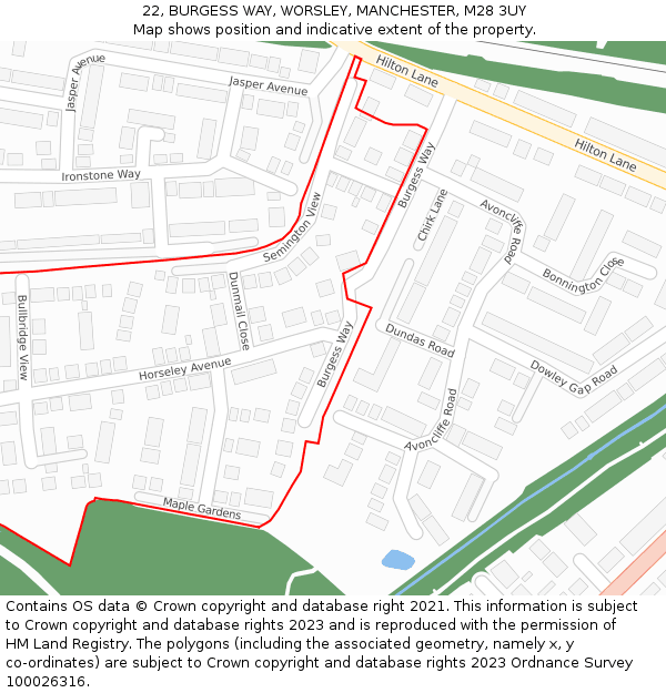 22, BURGESS WAY, WORSLEY, MANCHESTER, M28 3UY: Location map and indicative extent of plot