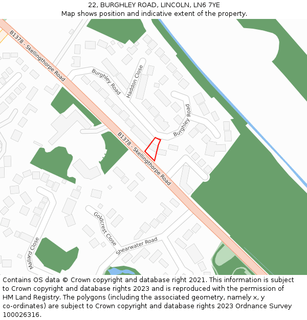 22, BURGHLEY ROAD, LINCOLN, LN6 7YE: Location map and indicative extent of plot