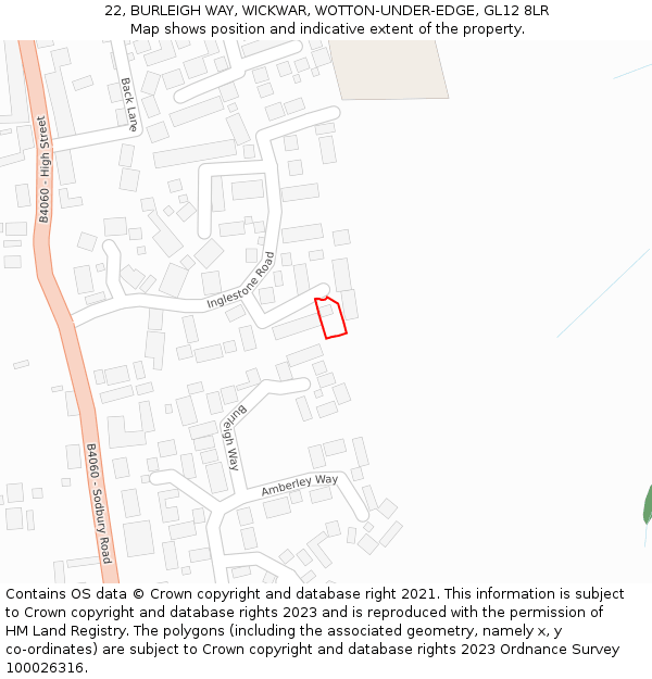 22, BURLEIGH WAY, WICKWAR, WOTTON-UNDER-EDGE, GL12 8LR: Location map and indicative extent of plot