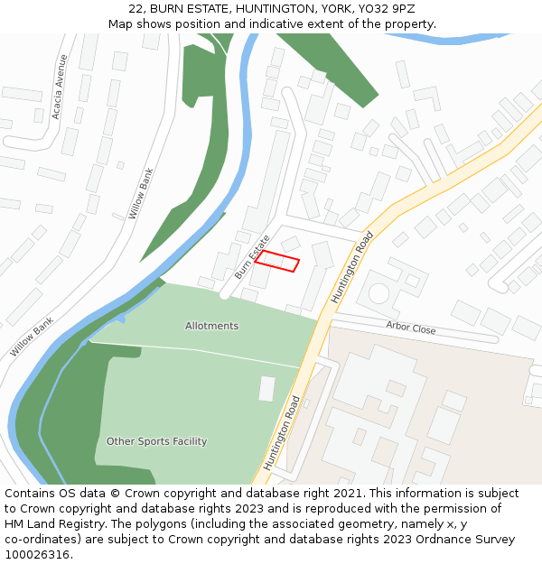 22, BURN ESTATE, HUNTINGTON, YORK, YO32 9PZ: Location map and indicative extent of plot