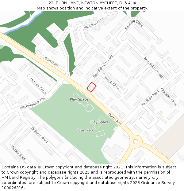 22, BURN LANE, NEWTON AYCLIFFE, DL5 4HX: Location map and indicative extent of plot