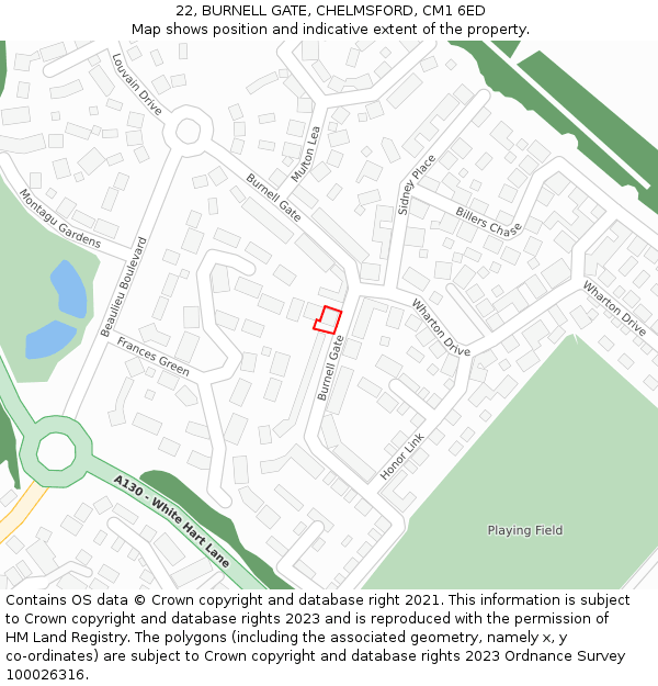 22, BURNELL GATE, CHELMSFORD, CM1 6ED: Location map and indicative extent of plot