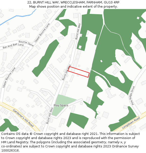 22, BURNT HILL WAY, WRECCLESHAM, FARNHAM, GU10 4RP: Location map and indicative extent of plot