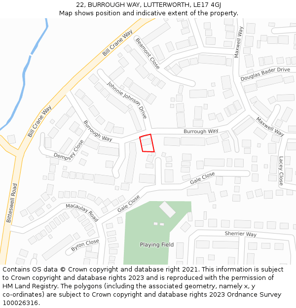 22, BURROUGH WAY, LUTTERWORTH, LE17 4GJ: Location map and indicative extent of plot