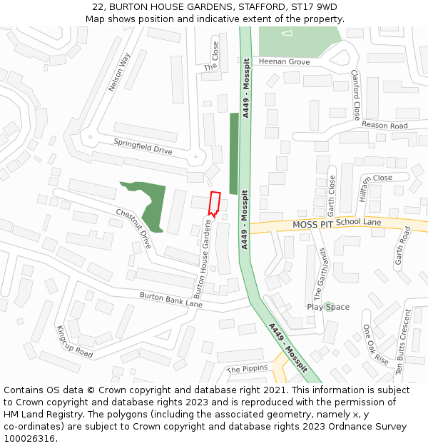 22, BURTON HOUSE GARDENS, STAFFORD, ST17 9WD: Location map and indicative extent of plot