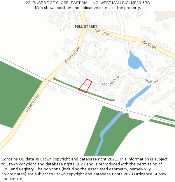 22, BUSBRIDGE CLOSE, EAST MALLING, WEST MALLING, ME19 6BD: Location map and indicative extent of plot