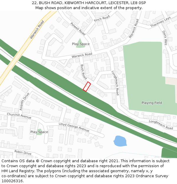 22, BUSH ROAD, KIBWORTH HARCOURT, LEICESTER, LE8 0SP: Location map and indicative extent of plot