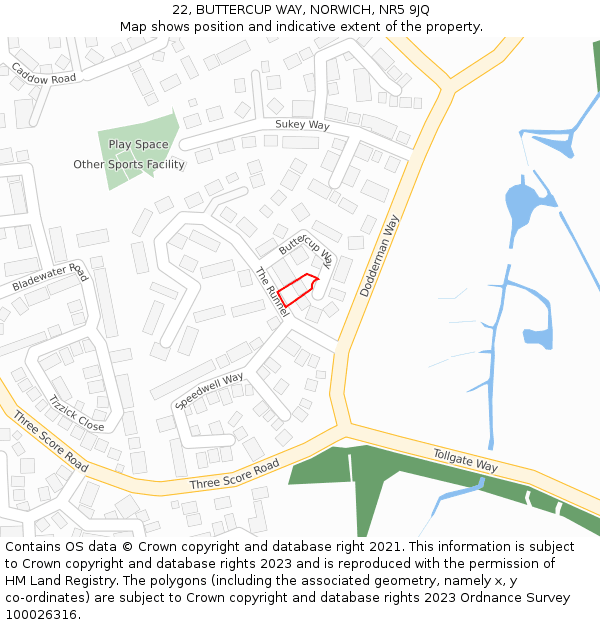 22, BUTTERCUP WAY, NORWICH, NR5 9JQ: Location map and indicative extent of plot