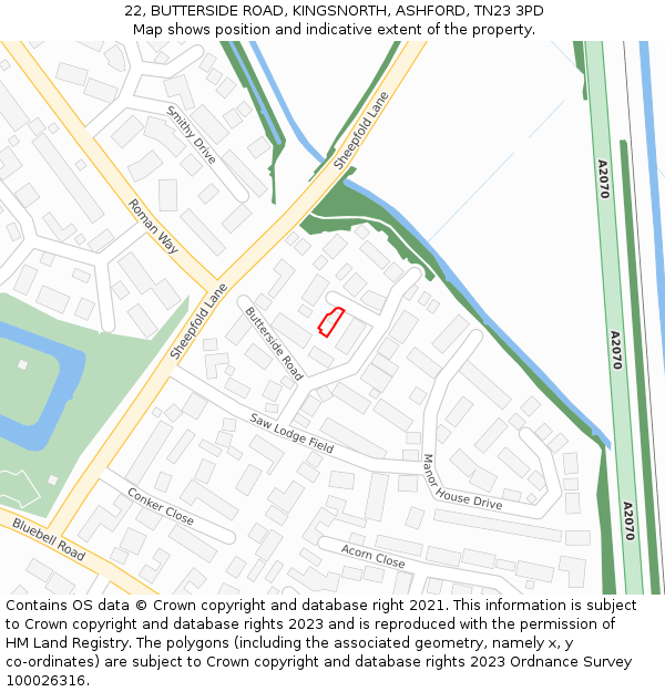 22, BUTTERSIDE ROAD, KINGSNORTH, ASHFORD, TN23 3PD: Location map and indicative extent of plot