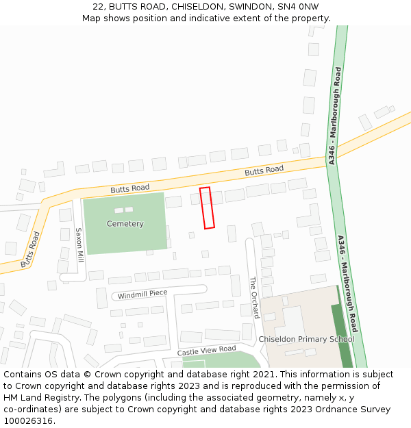 22, BUTTS ROAD, CHISELDON, SWINDON, SN4 0NW: Location map and indicative extent of plot