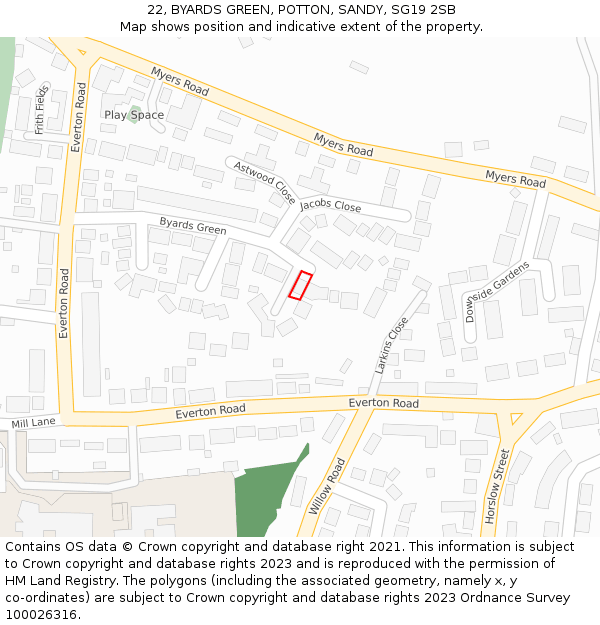 22, BYARDS GREEN, POTTON, SANDY, SG19 2SB: Location map and indicative extent of plot