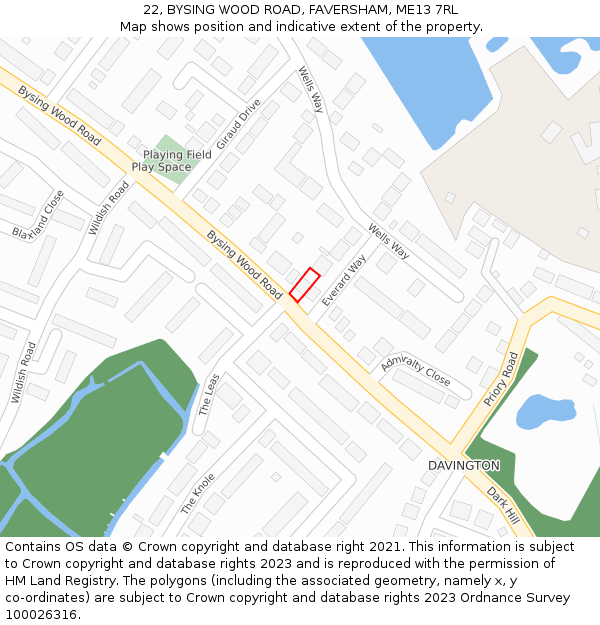 22, BYSING WOOD ROAD, FAVERSHAM, ME13 7RL: Location map and indicative extent of plot