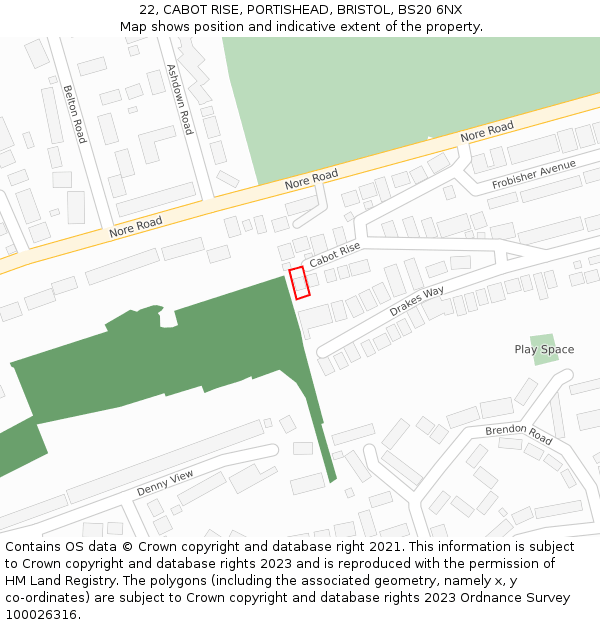22, CABOT RISE, PORTISHEAD, BRISTOL, BS20 6NX: Location map and indicative extent of plot