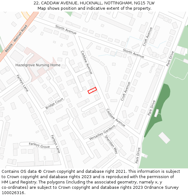22, CADDAW AVENUE, HUCKNALL, NOTTINGHAM, NG15 7LW: Location map and indicative extent of plot