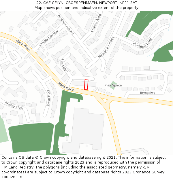 22, CAE CELYN, CROESPENMAEN, NEWPORT, NP11 3AT: Location map and indicative extent of plot