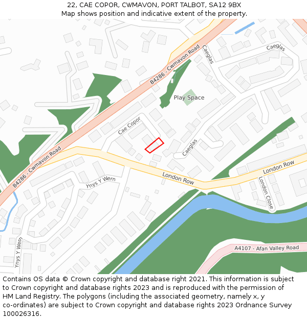 22, CAE COPOR, CWMAVON, PORT TALBOT, SA12 9BX: Location map and indicative extent of plot