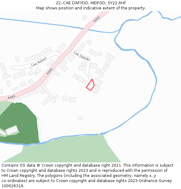 22, CAE DAFYDD, MEIFOD, SY22 6HF: Location map and indicative extent of plot