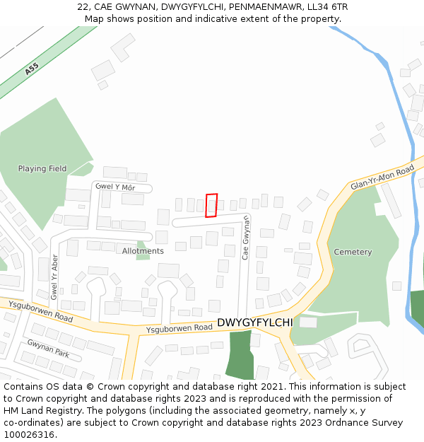 22, CAE GWYNAN, DWYGYFYLCHI, PENMAENMAWR, LL34 6TR: Location map and indicative extent of plot