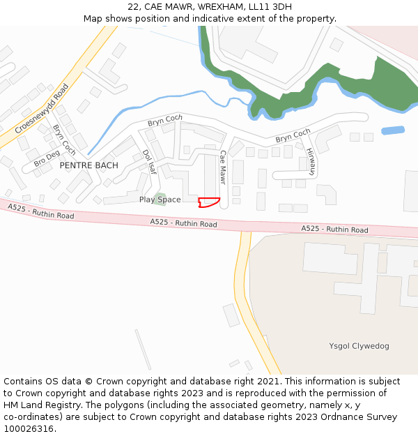 22, CAE MAWR, WREXHAM, LL11 3DH: Location map and indicative extent of plot