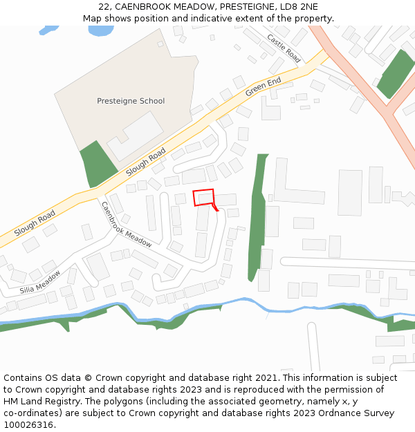 22, CAENBROOK MEADOW, PRESTEIGNE, LD8 2NE: Location map and indicative extent of plot