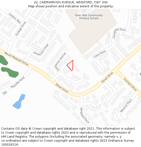 22, CAERNARVON AVENUE, WINSFORD, CW7 1NX: Location map and indicative extent of plot