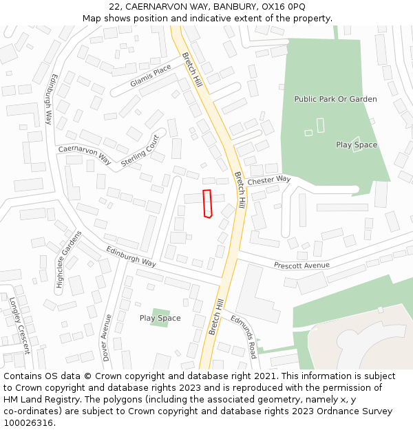 22, CAERNARVON WAY, BANBURY, OX16 0PQ: Location map and indicative extent of plot