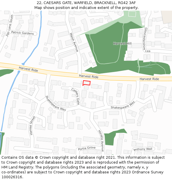 22, CAESARS GATE, WARFIELD, BRACKNELL, RG42 3AF: Location map and indicative extent of plot