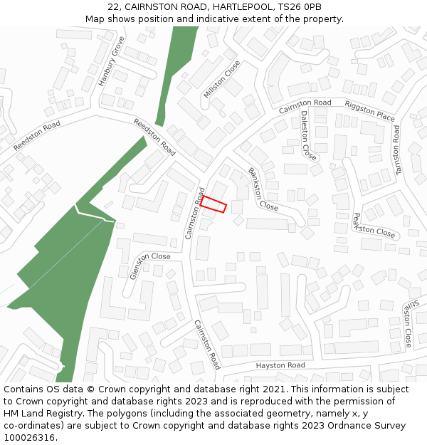 22, CAIRNSTON ROAD, HARTLEPOOL, TS26 0PB: Location map and indicative extent of plot