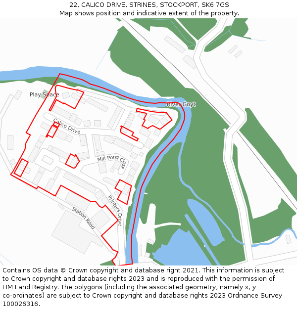 22, CALICO DRIVE, STRINES, STOCKPORT, SK6 7GS: Location map and indicative extent of plot
