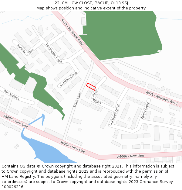 22, CALLOW CLOSE, BACUP, OL13 9SJ: Location map and indicative extent of plot