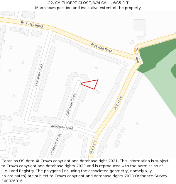 22, CALTHORPE CLOSE, WALSALL, WS5 3LT: Location map and indicative extent of plot