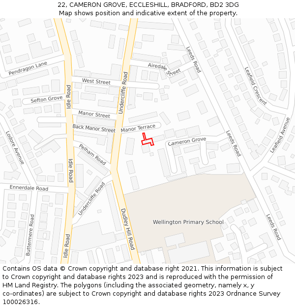 22, CAMERON GROVE, ECCLESHILL, BRADFORD, BD2 3DG: Location map and indicative extent of plot