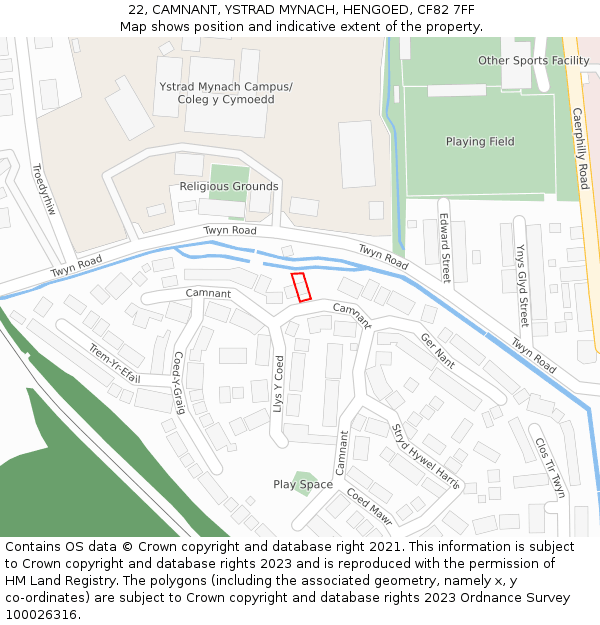 22, CAMNANT, YSTRAD MYNACH, HENGOED, CF82 7FF: Location map and indicative extent of plot