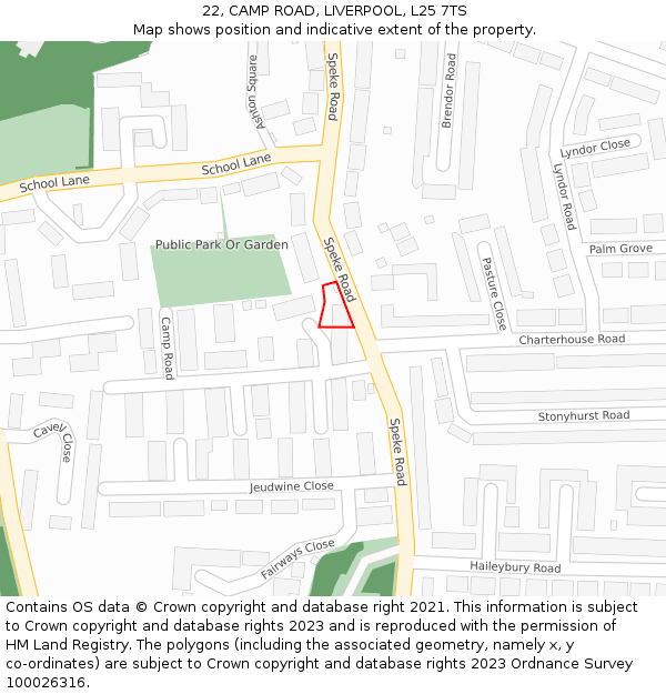 22, CAMP ROAD, LIVERPOOL, L25 7TS: Location map and indicative extent of plot
