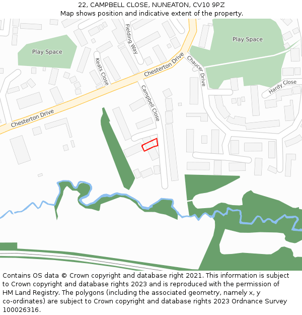 22, CAMPBELL CLOSE, NUNEATON, CV10 9PZ: Location map and indicative extent of plot