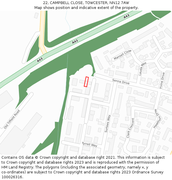 22, CAMPBELL CLOSE, TOWCESTER, NN12 7AW: Location map and indicative extent of plot