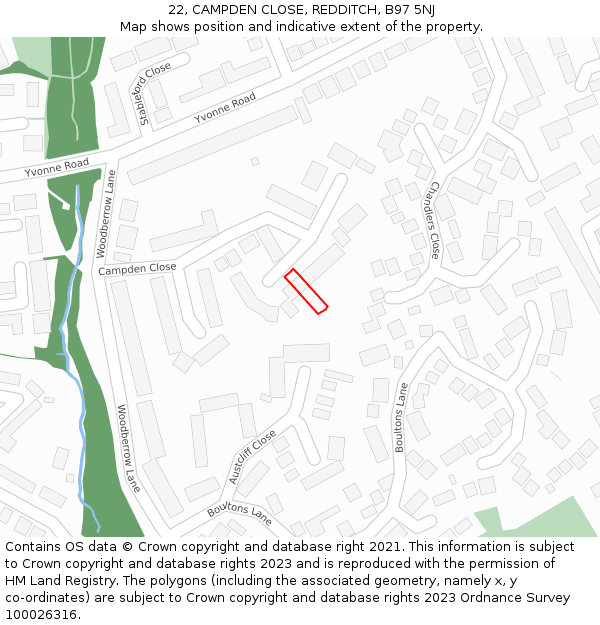 22, CAMPDEN CLOSE, REDDITCH, B97 5NJ: Location map and indicative extent of plot