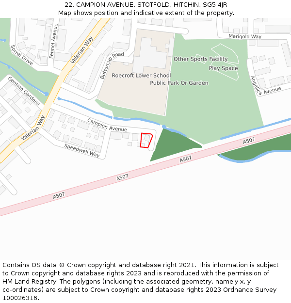 22, CAMPION AVENUE, STOTFOLD, HITCHIN, SG5 4JR: Location map and indicative extent of plot