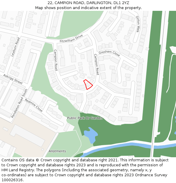 22, CAMPION ROAD, DARLINGTON, DL1 2YZ: Location map and indicative extent of plot