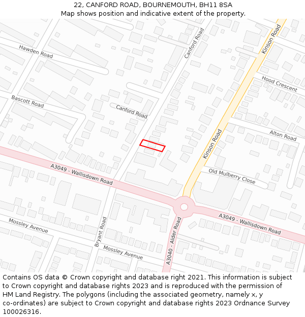 22, CANFORD ROAD, BOURNEMOUTH, BH11 8SA: Location map and indicative extent of plot