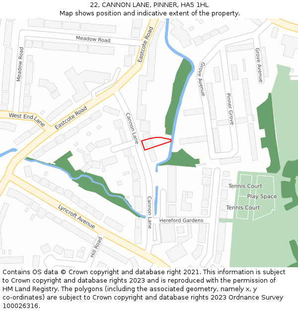 22, CANNON LANE, PINNER, HA5 1HL: Location map and indicative extent of plot