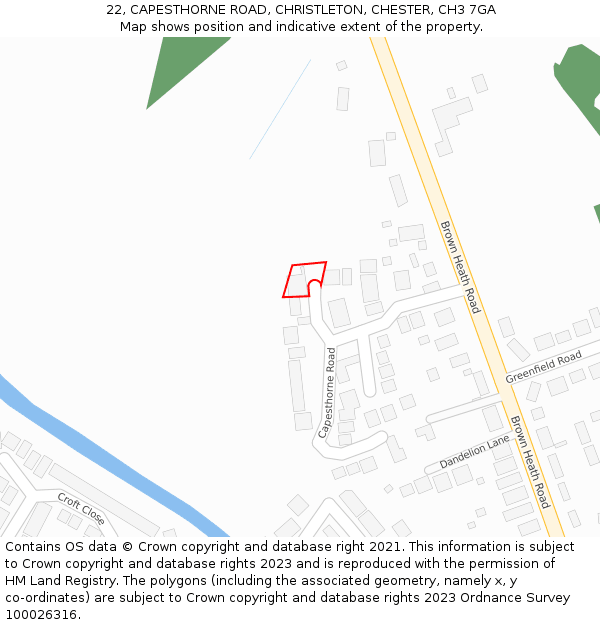 22, CAPESTHORNE ROAD, CHRISTLETON, CHESTER, CH3 7GA: Location map and indicative extent of plot