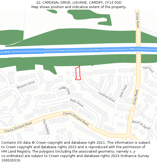22, CARDINAL DRIVE, LISVANE, CARDIFF, CF14 0GD: Location map and indicative extent of plot