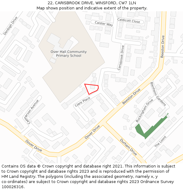 22, CARISBROOK DRIVE, WINSFORD, CW7 1LN: Location map and indicative extent of plot