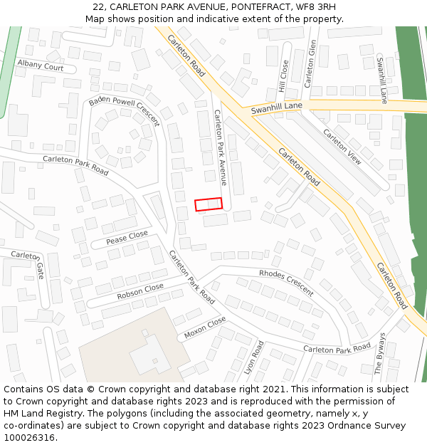 22, CARLETON PARK AVENUE, PONTEFRACT, WF8 3RH: Location map and indicative extent of plot
