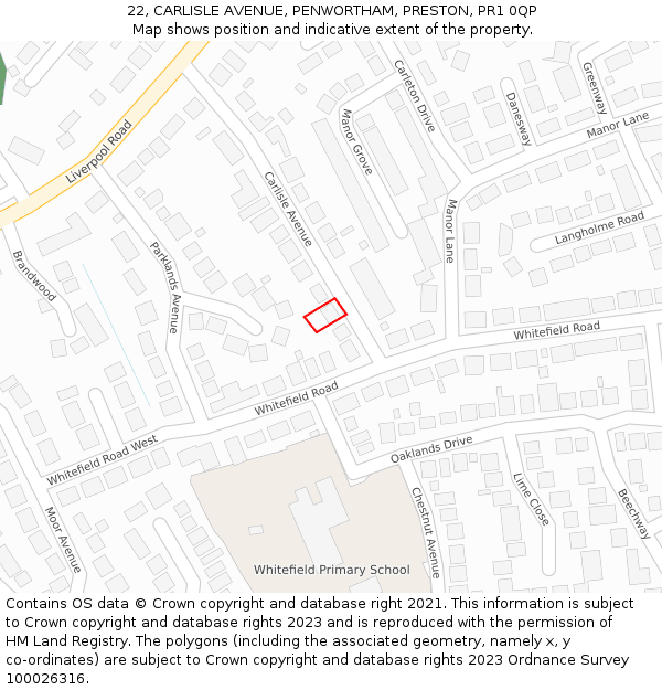 22, CARLISLE AVENUE, PENWORTHAM, PRESTON, PR1 0QP: Location map and indicative extent of plot