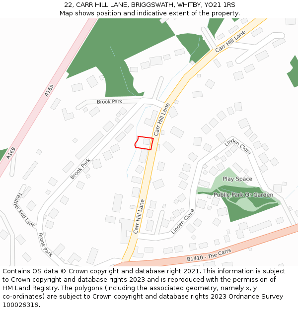 22, CARR HILL LANE, BRIGGSWATH, WHITBY, YO21 1RS: Location map and indicative extent of plot